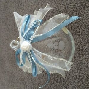 Vintage 1999 Princess House Handblown Crystal Ornament with Blue and Cream Ribb…